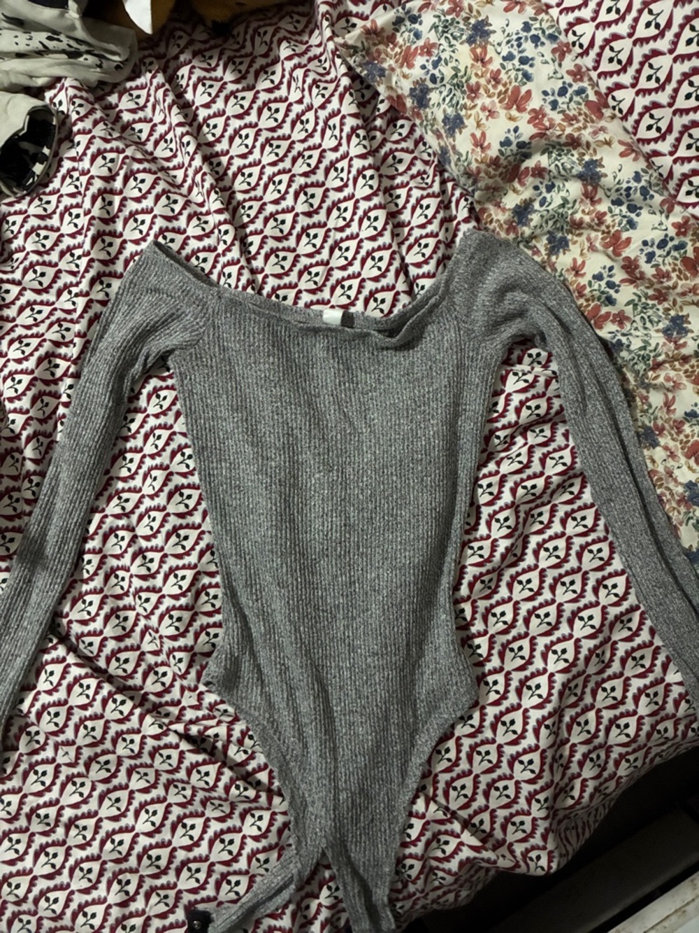 Ribbed Off-Shoulder (or not)Gray Bodysuit